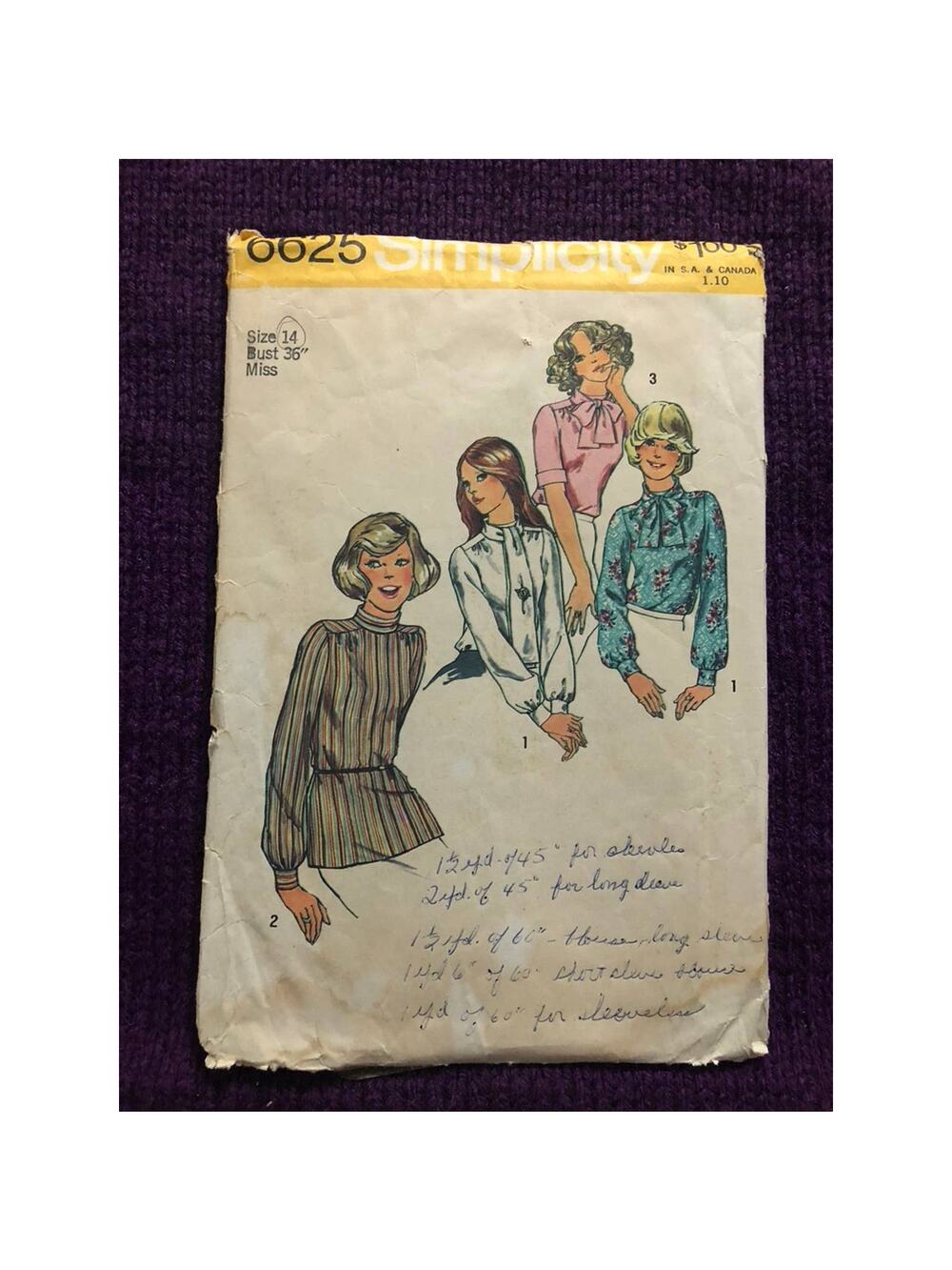 Simplicity Pattern 6625 kitten bow blouse top sz 14